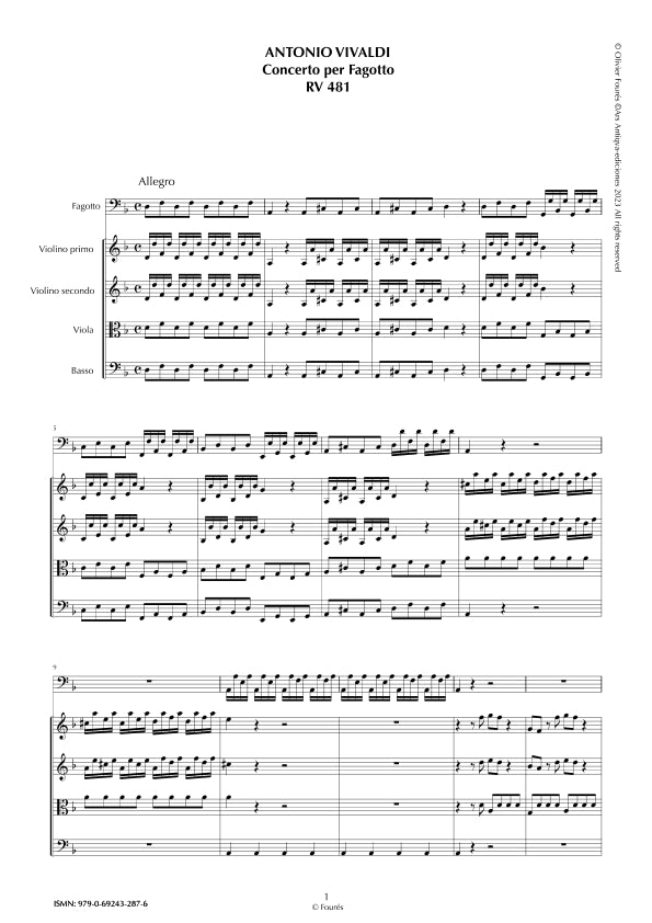 RV 481 Concerto per Fagotto in re minore