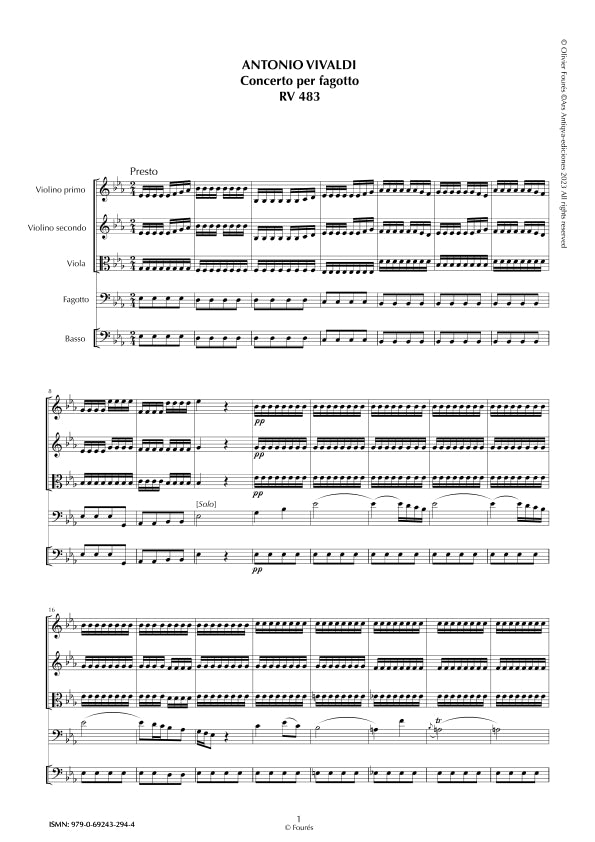 RV 483 Concerto per Fagotto in Mi-b maggiore