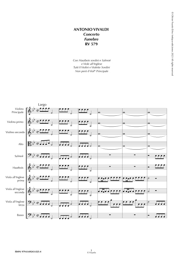 RV 579 Concerto FUNEBRE con Hautbois sordini e Salmoè e Viole all´inglese in Si-b maggiore