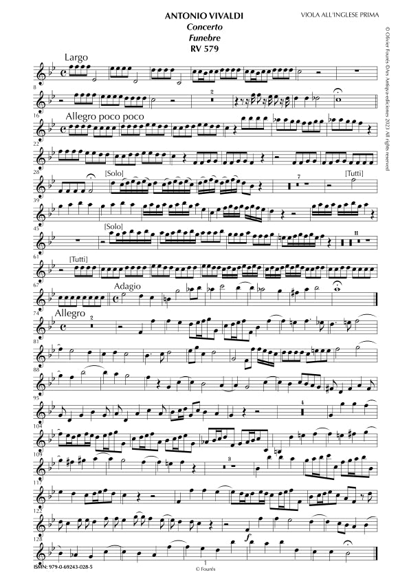 RV 579 Concerto FUNEBRE con Hautbois sordini e Salmoè e Viole all´inglese in Si-b maggiore